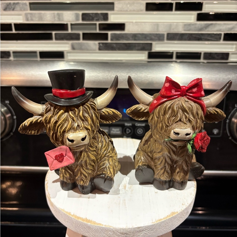 Adorable Hobby Lobby Highland Cow Figurines with Red Accents